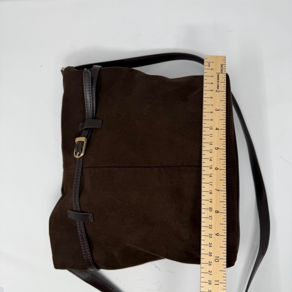 House of Harlow 1960 Suede Belted Bucket Bag Crossbody Brown Women - Picture 11 of 12